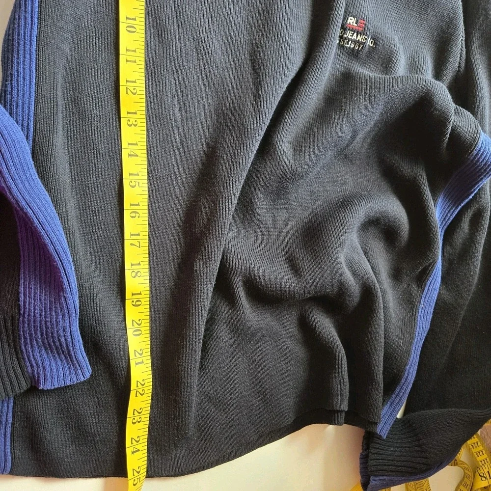 Polo Jeans Co Ralph Lauren Vintage Men's‎ Sweater Size L Black With Blue Stripe